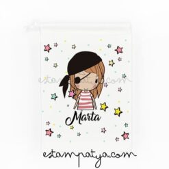 bolsa merienda personalizada para niños o niñas con diseño de dibujo pirata personalizada con nombre