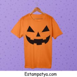 Camiseta Halloween Calabaza color naranja con estampado de calabaza sonriente