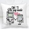 Divertido cojín para san valentín con diseño vintage de nintendo y cartucho con la frase " sin ti no soy nada"