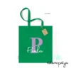 Bolsa con nombre e inicial para eventos verde