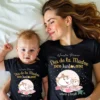 Conjunto de camiseta blanca y body de bebé para el Primer Día de la Madre, diseño ilustrado de tetera y tacita personalizable en negro