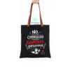 Bolsa de tela negra para profesora con frase divertida sobre corregir examenes y asas marrones