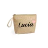 Monedero de yute personalizado con nombre Lucia y corazones rosasregalo invitados
