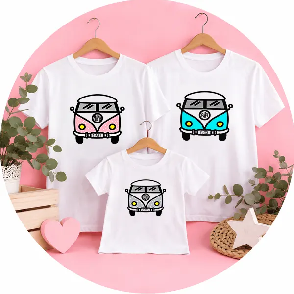 Camisetas personalizadas a juego para toda la familia, padres e hijos, con diseño de furgoneta | Estampatya